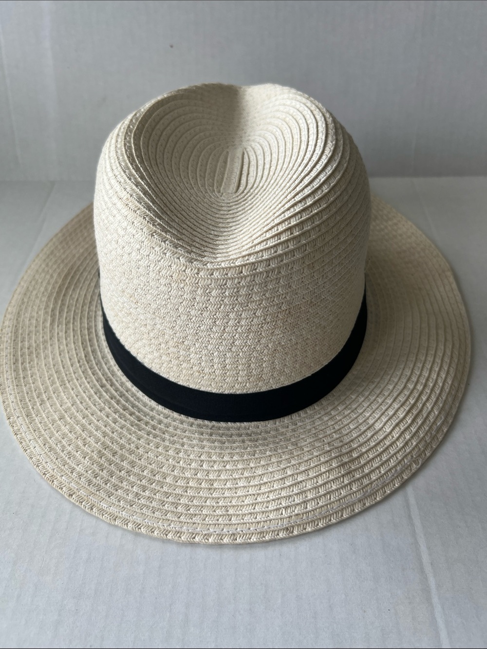 Classic Straw Fedora Hat with Black Band - Beige